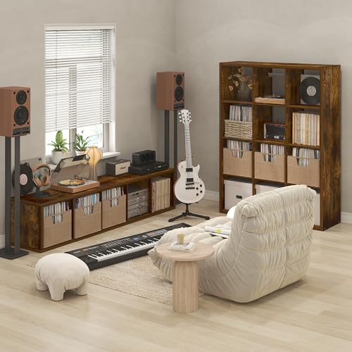 Image of Furinno Cubicle Record Player Stand, 5-Cube Record Storage, Amber Pine | Vinyl Storage, 1.2 inchInch Extra Thick, Open Back Media Shelf for CD DVD Bluray Game Disc, for Living Room, Home Office