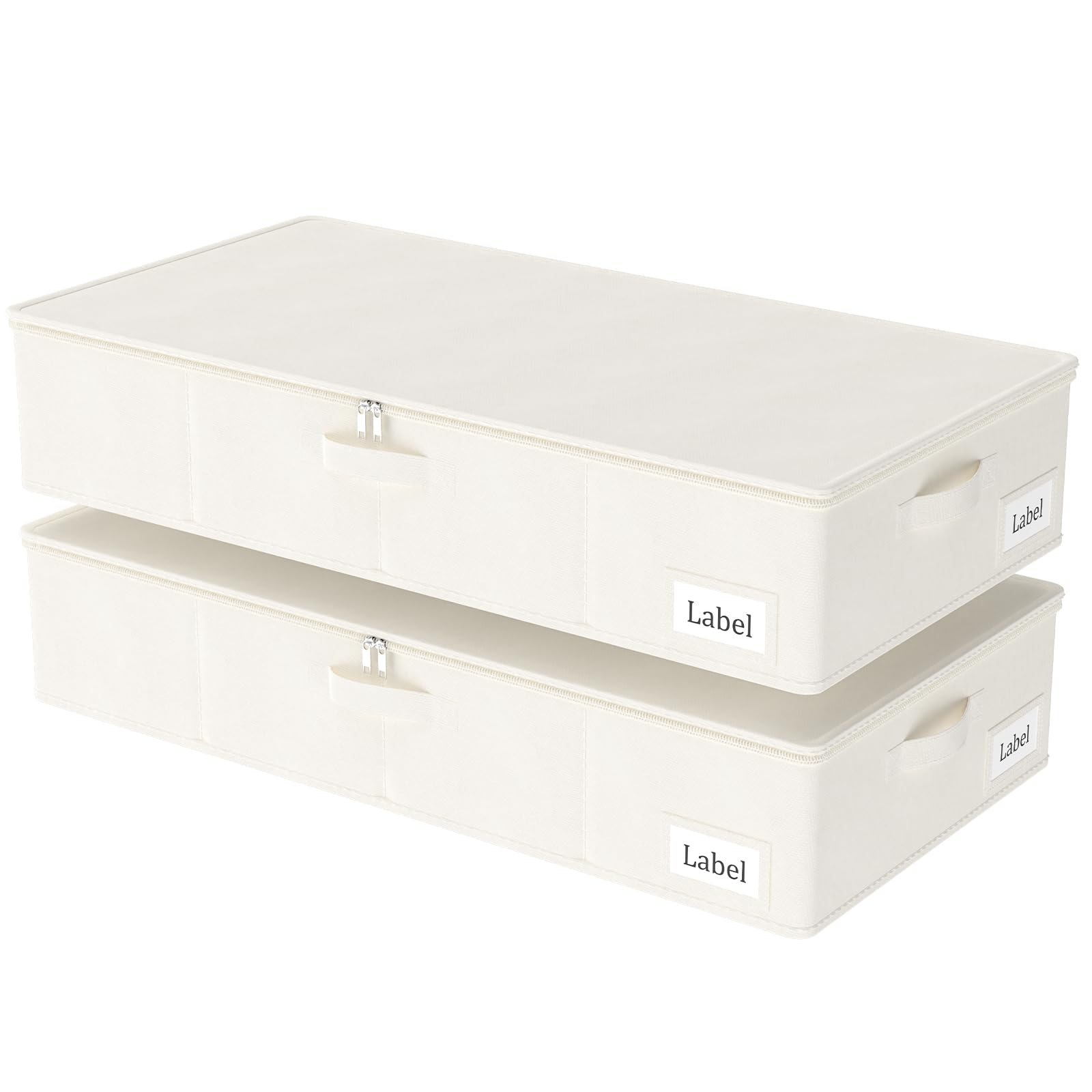 Yawinhe 2 Pezzi Contenitore Sottoletto, Sacchi Portaoggetti Pieghevole Sotto il Letto con coperchio e Maniglie, Utilizzato per Riporre Vestiti, Trapunte, Coperte, 80x40x15cm, Beige