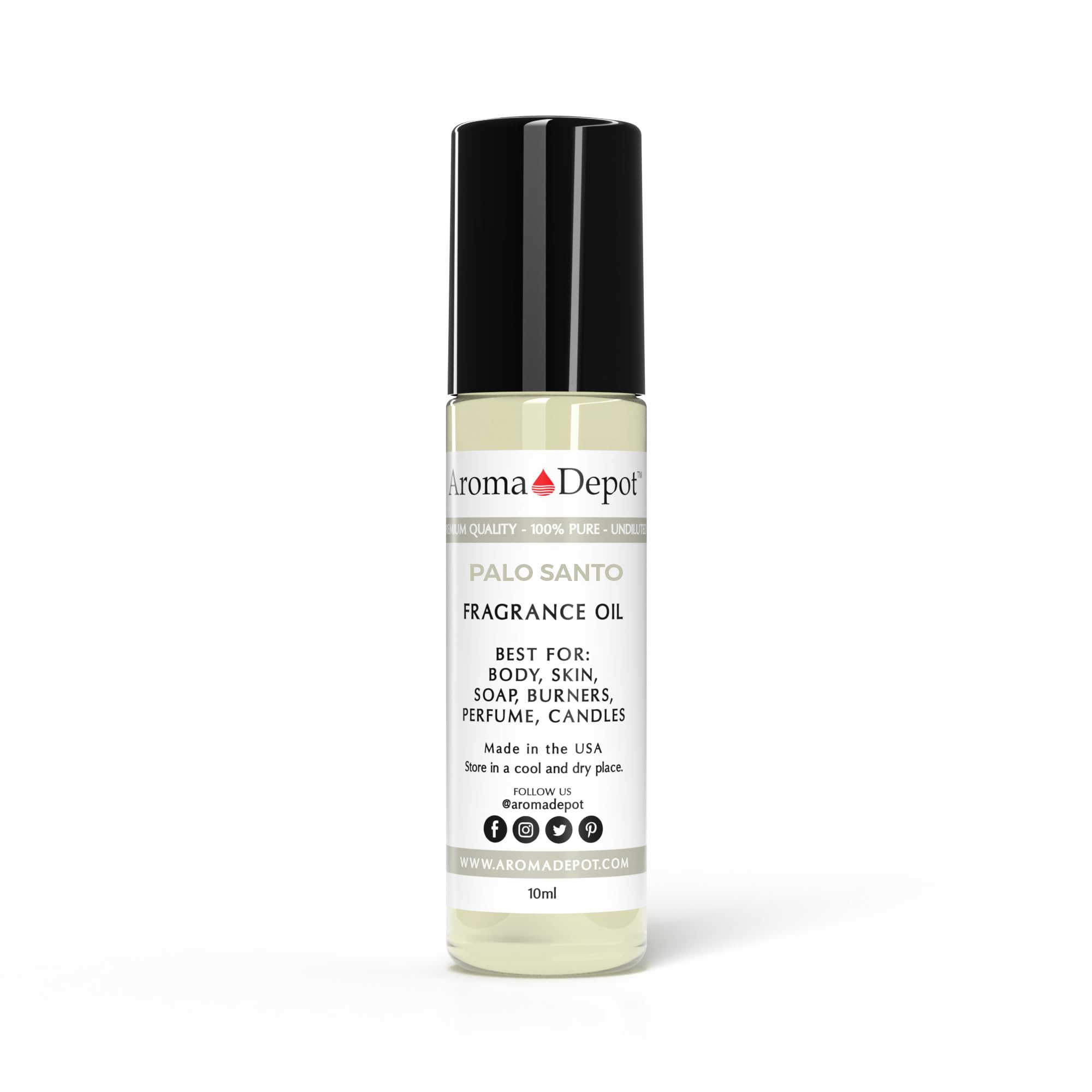 Aroma Depot 10ml. Palo Santo Fragrance Oil, Perfume, Skin Oil, Scented. Can be used for candles, bath bombs, body butter, creams, and lotions. Works