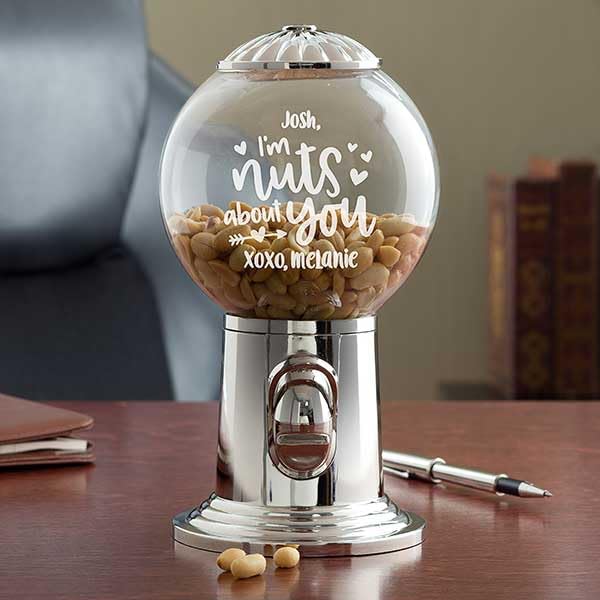 Personalization Universe I'm Nuts About You Personalized Candy Dispenser, Retro Plastic & Glass Globe, Ideal for Valentines Day, 30oz Capacity
