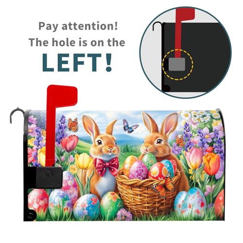 Image of Spring Easter Mailbox Covers Magnetic Standard Size 18 X 21 Inch Bunny Flower Magnetic Mailbox Covers Egg Butterfly Mailbox Wraps Post Box Cover Decoration Outdoor Garden Home Yard Outside