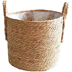 Maceteros Airport Diámetro de 30 cm, Maceta de Pasto Marino, recipientes de macetas Naturales, Cubierta de Maceta Tejida a Mano con Forro de plástico a Prueba de Fugas para Interiores y Exteriores, jardín,