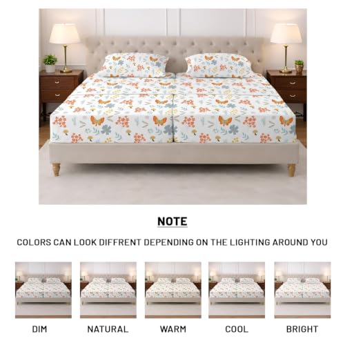 Image of SGI Split King Sheet Set for Adjustable Bed Egyptian Premium Cotton 600 Thread Count Sheets for Sleep Number Bed 15 inch Deep Pocket 5 Pc Set with 2 Twin XL Fitted Sheets Soft Breathable -Butterfly Garden