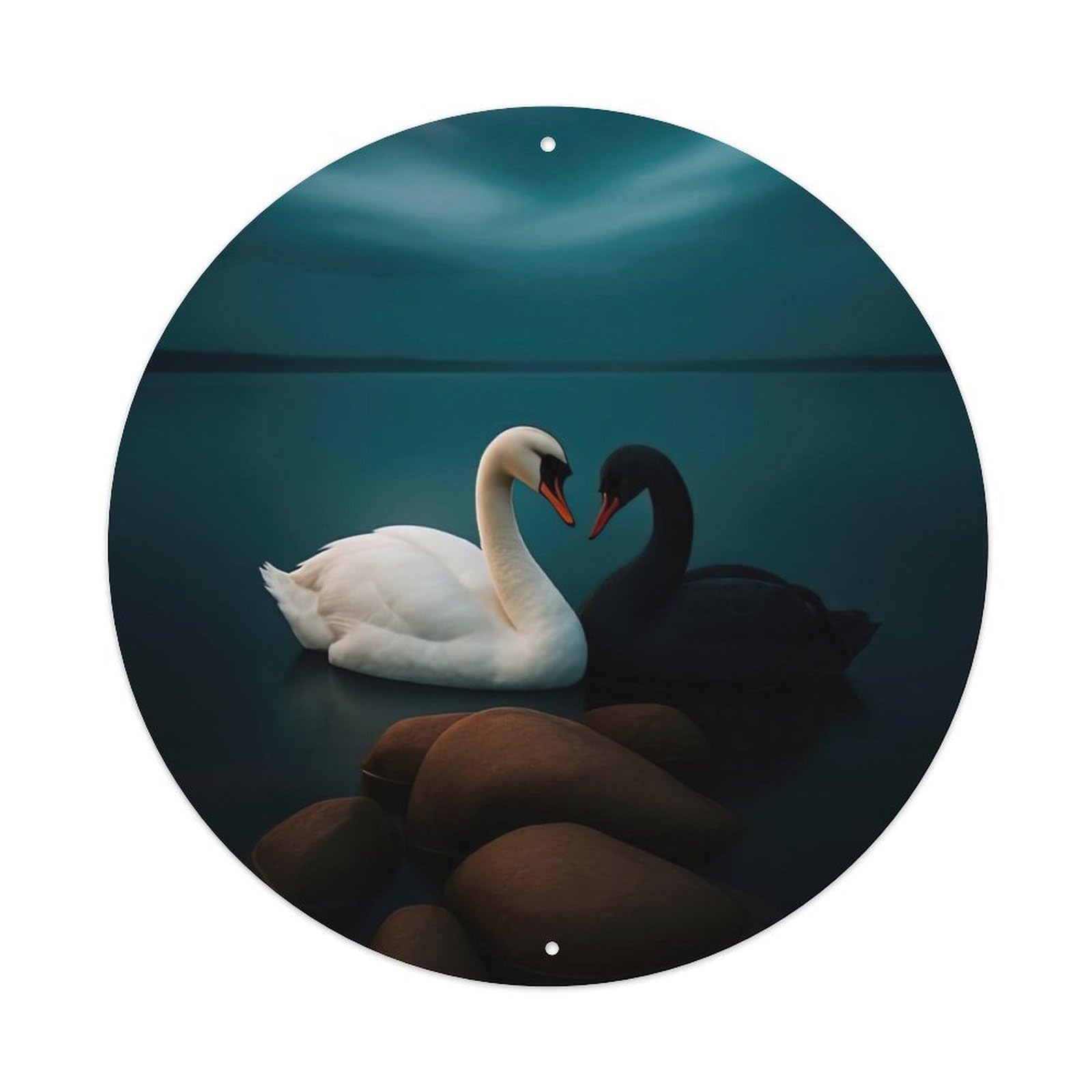 Animal Love Swans Heart Shape Moonlight Lake Serene Vintage Metal Tin Sign Plaque Wall Decor for Cafe, Club Bar, Office, Garden Metal Poster 8x8Inch