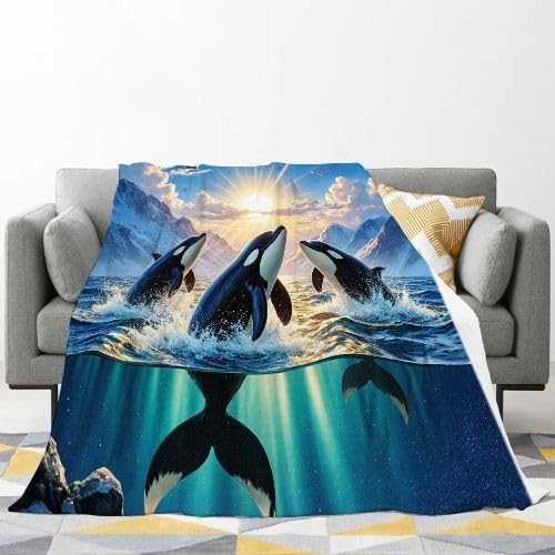 Couverture Polaire 240 x 260 cm Dauphin Bleu, Couverture Canapé Grande Taille Usage Multiple comme Couette d'Appoint, Assure Une Protection Contre Le Froid, AQ8886