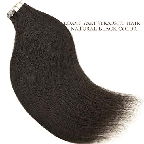 Loxxy Human Hair Tape In Extensions For Black Women Full Head Natural Black Light Yaki Straight Tape In Hair Extensions Human Hair Full Head Double Sided Yaki Hair Tape In Remy Hair 20Pcs 50G 20Inch #TOP4