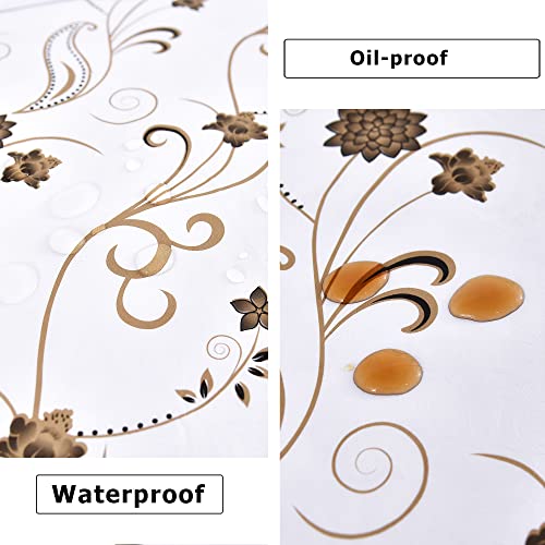 Lohascasa Round Vinyl Tablecloth With Flannel Backing Plastic Table Cloth Cover Pvc Wipeable Spillproof Peva Waterproof Oilcloth Lace Floral Tablecloths White Gold 70 Inch #TOP3