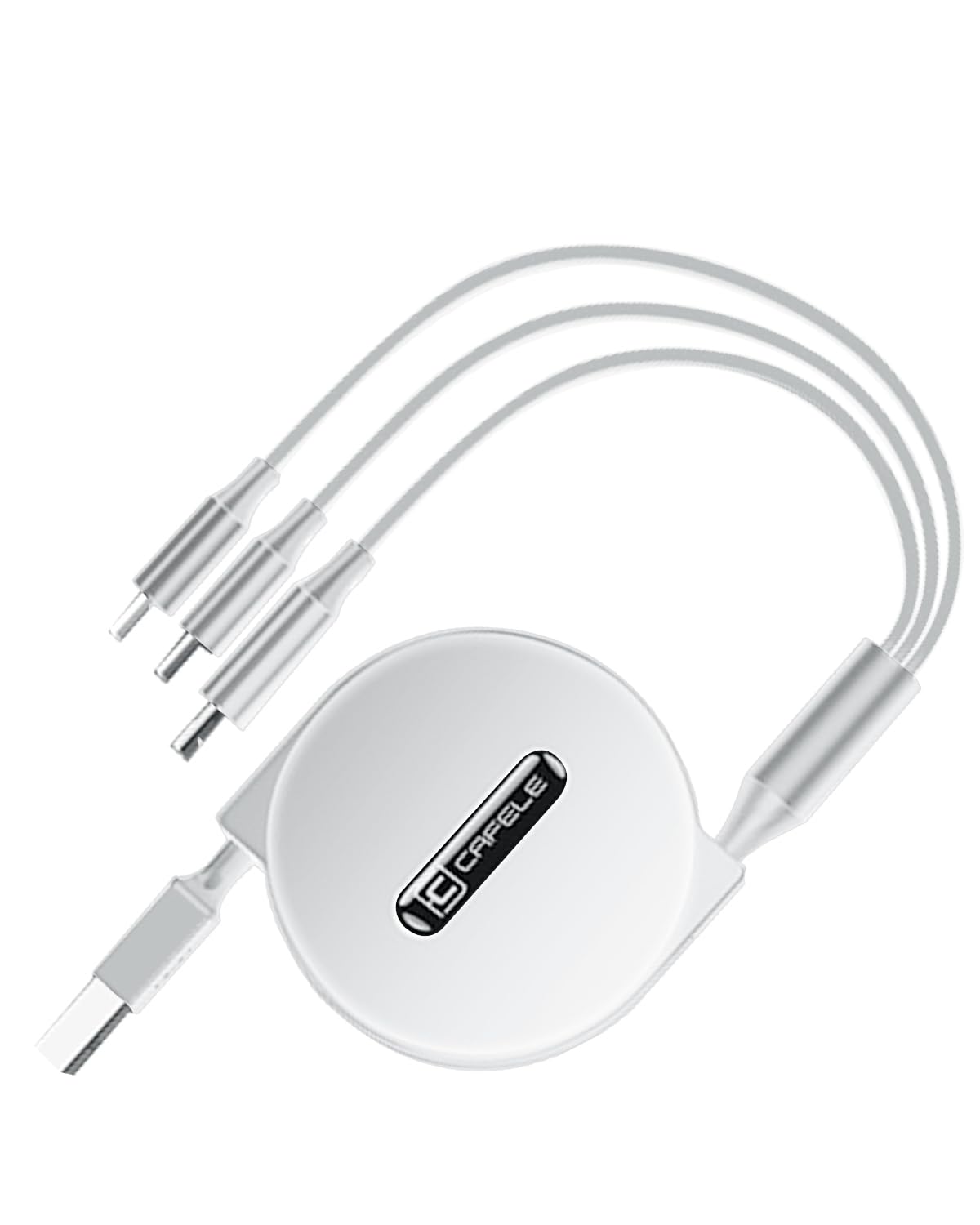 CAFELE 3 in 1 Retractable Charging Cable [20-120CM], 5V/3A Safe Multiple Fast Charger Cable, Universal Mobile USB Charger with Type C/MicroUSB/Phone for 14 13 12 Galaxy Huawei (White)