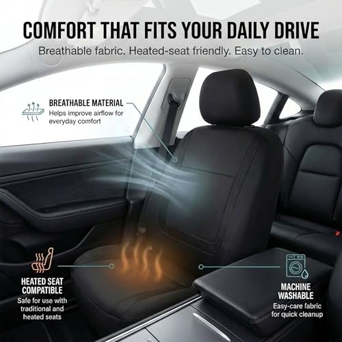 Image of FH Group Car Seat Covers Full Set Cloth - Universal Fit Automotive Covers, Low Back Front Solid Cover, Washable Cover for SUV, Sedan and Van Black