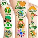 87PCS Little Girl Cub Scout Cookies Temporary Tattoos Themed Birthday Party Decorations Supplies Favors Decor Cute Junior Brownie Scouts Stickers Gifts For Kids Adults Boys Girls Prizes Carnival