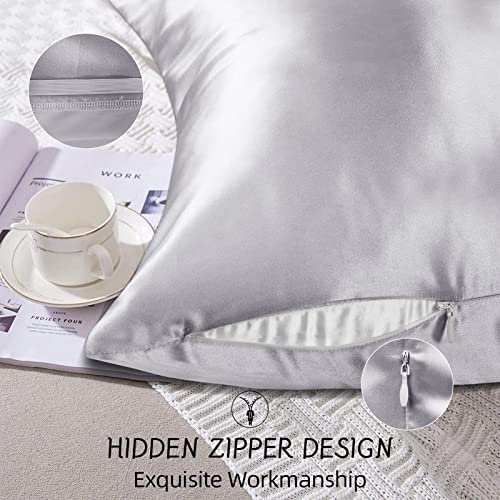 pendali Satin Kissenbezug für Haar und Haut, 100% Seidig Luxus Satin Kissenhülle mit Verstecktem Reißverschluss, 1 Stück Kopfkissenbezug Weich und Atmungsaktiv 48 x 66 cm Kissenbezüge (Grau) - Image 6