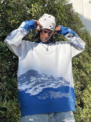 Yimoon Men Sweaters Oversized Graphic Casual Cable Knitted Jumper Pullover Cute Unisex Crewneck Retro Couple Tops4