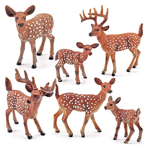 FUwe 6 Pièces/Ensemble Simulation Cerf De Virginie Animal Figurine Modèle Noël Maison Bureau Collection Décor Enfants Jouet, Cadeau d'anniversaire Cover