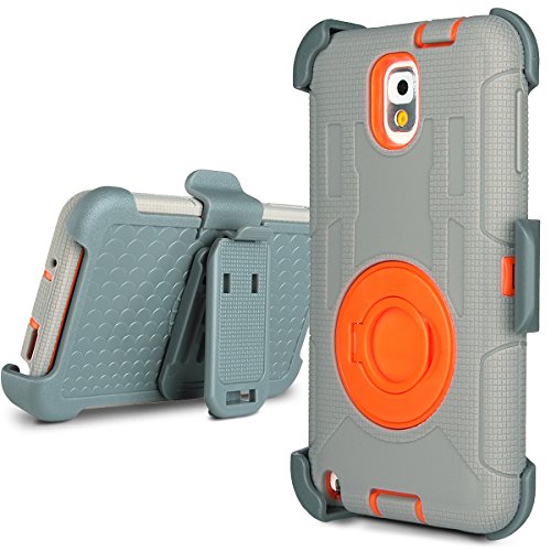 ULAK Note 3 Case, Galaxy Note 3 Case - Shockproof Hybrid Rugged Rubber Holster Case Cover for Samsung Galaxy Note 3 N9000 w/Swivel Locking Belt Clip Kickstand (Orange+Grey)