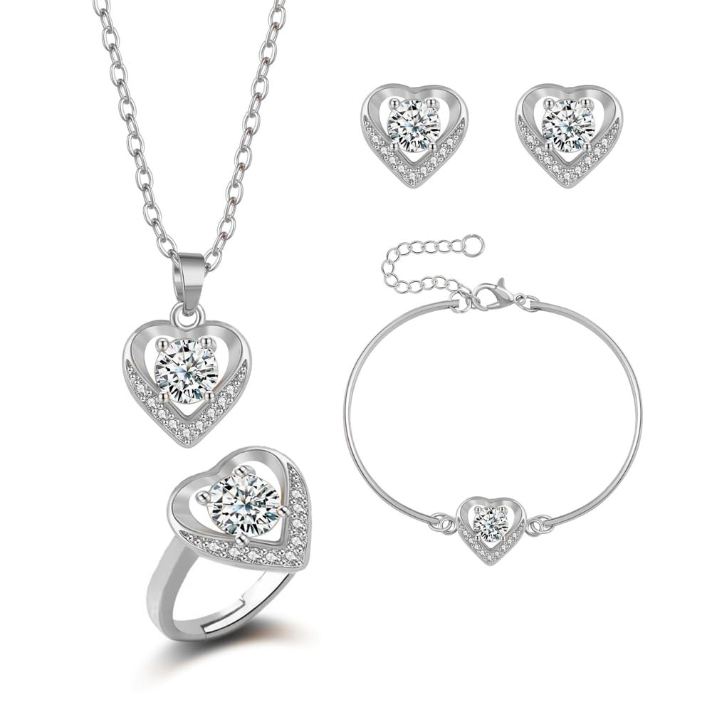 BKEPDY KBRPEY Conjunto de Joyas para Mujer Corazón con Colgante Pendientes Pulsera y Anillo Juego de Joyas San Valentín Día de la Madre para Esposa Madre Novia