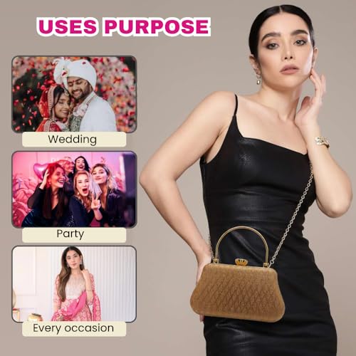 Image of SLARA Women's Evening Clutch Bag for Women, Glitter Pattern, Crystal Clasp Handbag, Perfect for Weddings, Parties, and Special Events