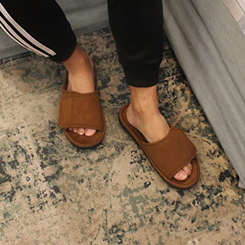 Image of Magtoe Adjustable House Slippers for Men Soft Open Toe Breathable Indoor Slip on Mens Slides Sandals with Memory Foam for Home Bedroom,All Seasons