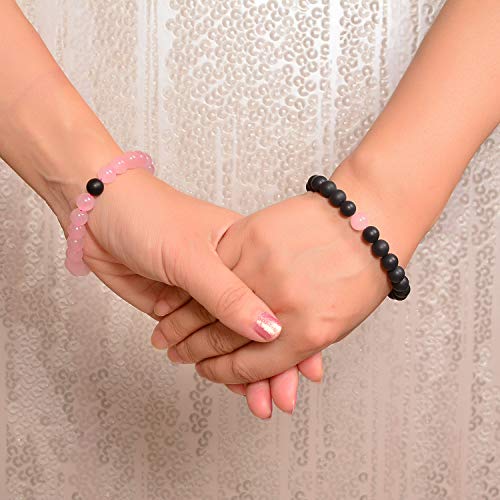 AD Beads 2Pcs His & Hers Distance Beads Bracelets Elastic Natural Stone Yoga Bracelet3