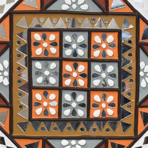 Image of Ethnics of Kutch Traditional Kutch Handicraft Mud-Mirrorwork Lippan Kam Wall Art (Water and Break Resistant) - Square (12 inch x 12 inch) - (White LKT-0265)