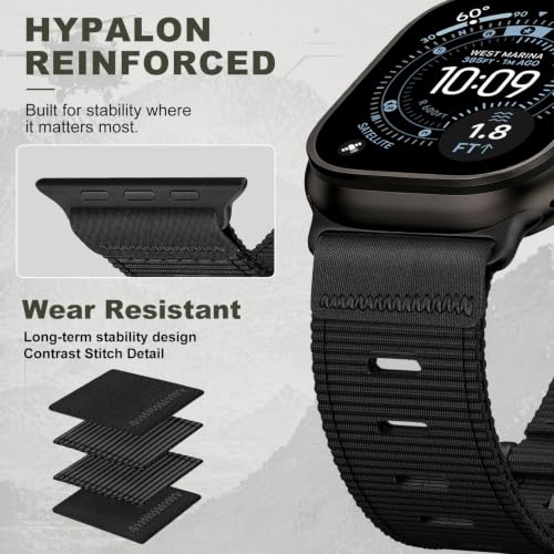 Image of Tactical Nylon Bands for Apple Watch Ultra 3 2 Band Series 11-1 /SE Men | Rugged Breathable Fabric, Nato Adjustable Sport Strap with Reinforced Connector for iWatch 42mm 41mm 40mm 38mm, M