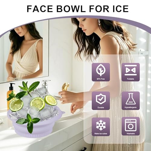 Image of Ice Cube Molds with Lid,Big Silicone Ice Cube Tray for Whiskey,2Inch Square Ice Cube Tray,Easy-Release Ice Mold,Giant Ice Cubes for Bourbon Cocktail (1, Purple Bowl)