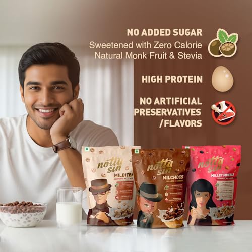 Image of Notta Sin Triple Delight - MilChocs, MilBites & Millet Muesli FNS | Made with Millets | No Added Sugar: Contains 0 Calorie Natural Monk Fruit & Stevia | High Protein | High Fiber |60g*3