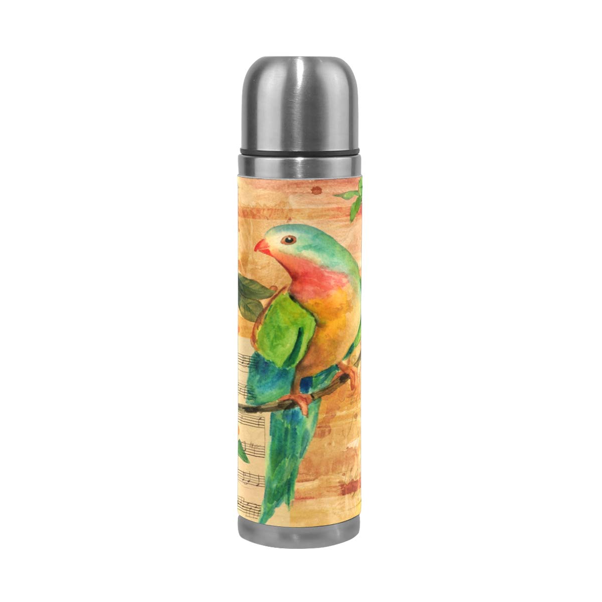 Taza de viaje de acero inoxidable con aislamiento al vacío, doble pared, a prueba de fugas, diseño de pájaros, mariposas, personalizable, con impresión personalizada de piel auténtica, 500 ml