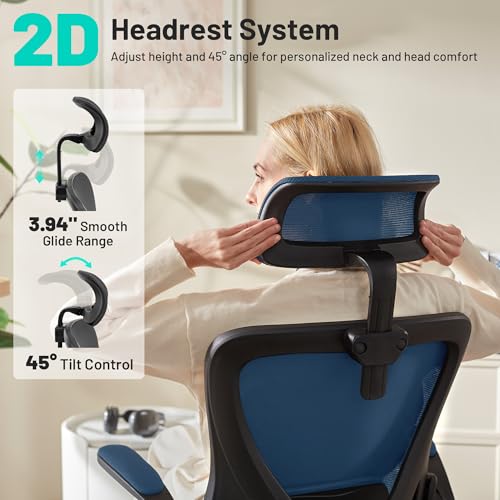 Image of AreShark Office Chair - Ergonomic Desk Chair Breathable Mesh Chair with 2D Headrest & Adjustable Lumbar Support - Executive High Back Rolling Swivel Computer Gaming Chair with Wheels Flip-up Armrests