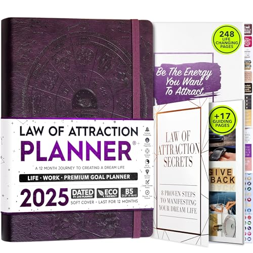 Law of Attraction Planner 2025 - Hourly, Weekly & Monthly Goal Setting Planner, 12 Month Journey to Increase Productivity | Life & Gratitude Journal, Include Foldable Vision Board, Gift Box & Stickers