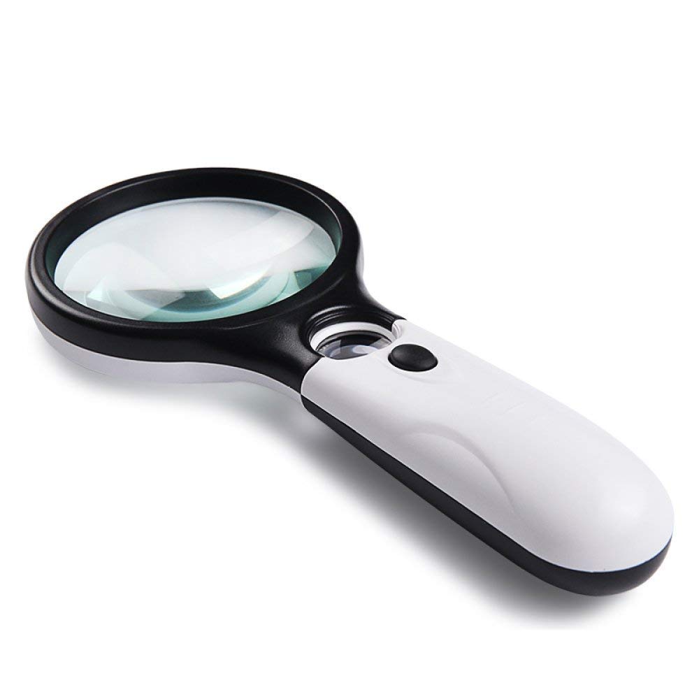 SaryEdge Magnifying Glasses Magnifier Handheld 10X Illumination Magnifier Assisted Mirror 20X with LED HD Lens for Book Reading, Jewelry Identification, Watch, DIY Crafts Engravin,