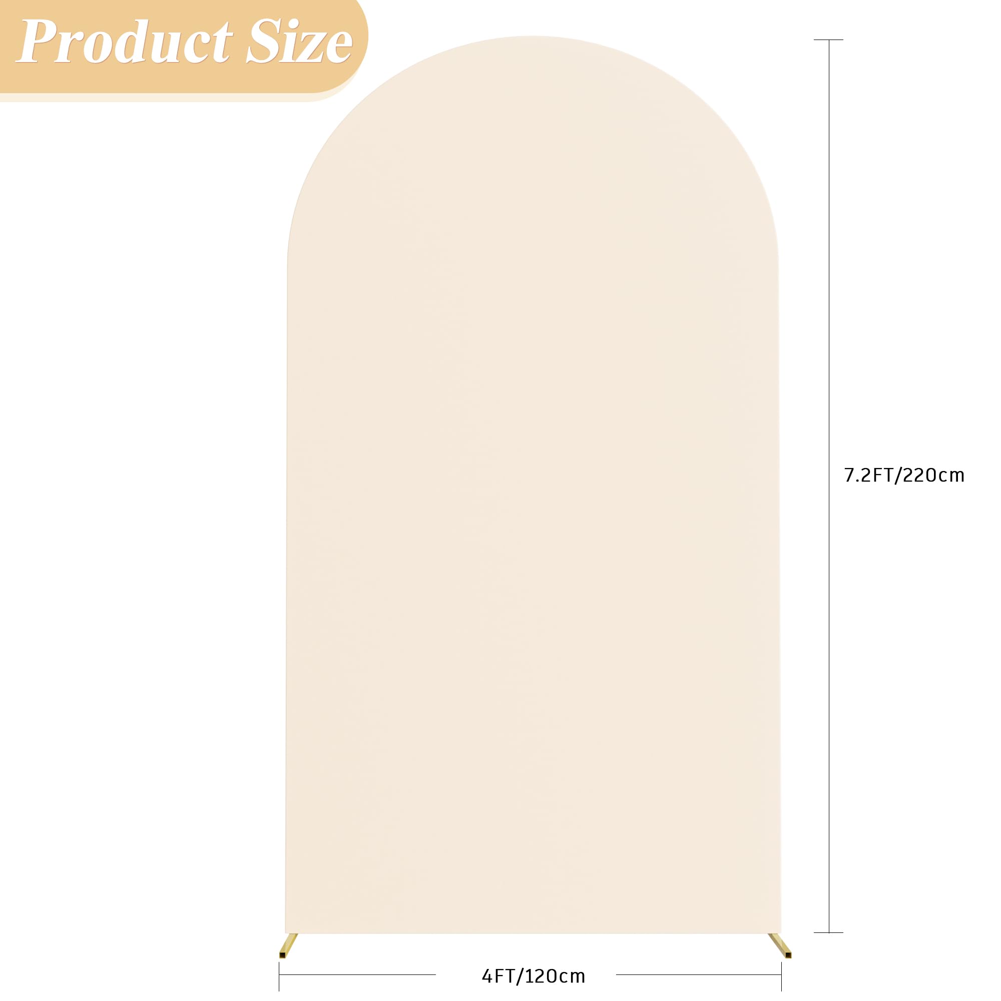 Fomcet 7.2FT Wedding Arch Cover Beige 2-Sided Spandex Fitted Fabric Arch Backdrop Cover Round Top Arch Cover Fabric for Birthday Party Baby Shower Wedding Arch Stand Decoration
