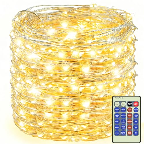 500LED Fairy Lights Twinkle String Light Plug in, 164ft Bendable Silver Copper Wire Firefly Lights...