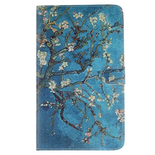 SATURCASE Custodia a portafoglio in pelle PU per Samsung Galaxy Tab S 8.4 SM-T700, con chiusura magnetica e scomparti per carte di credito, motivo: fiore di prugna