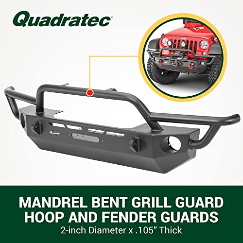 Image of Quadratec QRC Front Bumper with Hoop - Fits Jeep Wrangler JK 2007-2018 - Winch Compatible - Auxiliary Light Tab Mounts - Textured Satin Black Powder Coating - Integrated Fog Light Provisions