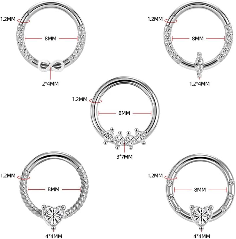 LunaLoop Nose Rings Hoops Septum Rings 16g Nose Piercings Jewelry 316L Surgical Steel Conch Rook Helix Piercing Jewelry CZ Cartilage Hoop Earring for Women - Image 2