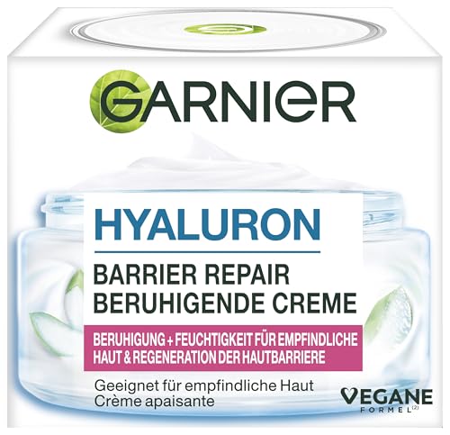 Garnier Hyaluron Barrier Repair: Beruhigende Gesichtscreme für empfindliche Haut, 48h Feuchtigkeit & Regeneration der Hautbarriere mit Sheabutter, Hyaluronsäure & Aloe Vera, Tages- & Nachtcreme, 50ml