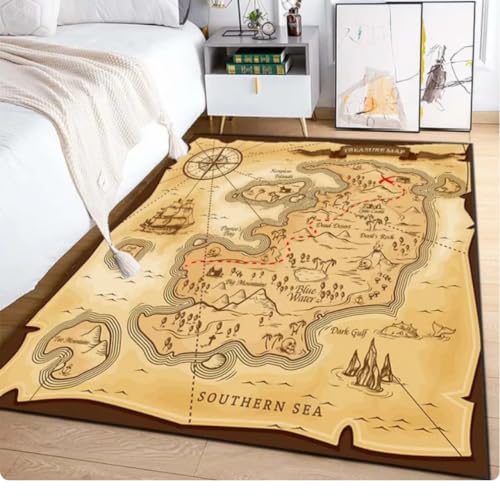 PASPRT Antiker Piraten Schatzkarte Teppich Teppich Für Schlafzimmer Wohnzimmer Boho Dekor Kinder...