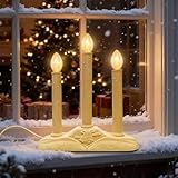 Konictom 3 Light Electric Candolier Indoor Christmas Candle Lamp, Ivory Plastic with Clear C7 Light Bulbs, Plug in Candle Lamp with 3 Foot Wire, Ready to Use