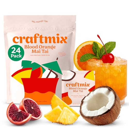 Craftmix Blood Orange Mai Tai Cocktail &amp; Mocktail Drink Mixer, Skinny Mixes - Water Flavoring Packets - Made With Real Fruit - Vegan Low-Carb, Low-Sugar, Non-GMO, Dairy Free, Gluten Free, 24 Pack
