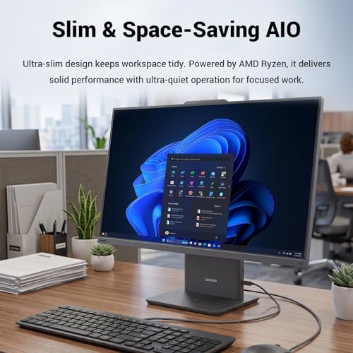 Image of Lenovo ThinkCentre Neo 55a Gen 6 Business All-in-One, 23.8 inch FHD IPS 100Hz, AMD Ryzen 5 220 Up to 4.9 GHz, 16GB DDR5, 512GB SSD, Wired KB & Mouse, HDMI, 5MP Webcam, Wi-Fi 6, Windows 11 Pro, w /Bundle
