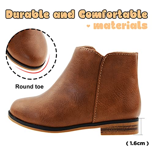 LseLom Girls Ankle Boots for Toddler/Little Kids - Brown, Suede, Zipper, Low-Top, Flat Heel, Casual3