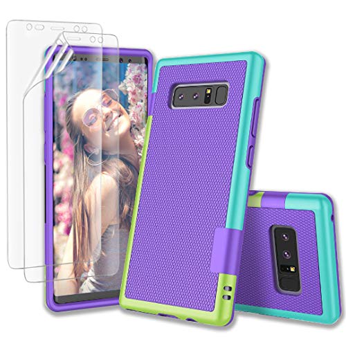 Case for Galaxy Note 8, Note 8 Case with 2 Pack HD Soft Screen Protector, Contrasting Colors Ultra Slim One-Piece Anti-Slip Rugged Soft TPU Bumper Shockproof Case Cover for Galaxy Note 8 - Purple