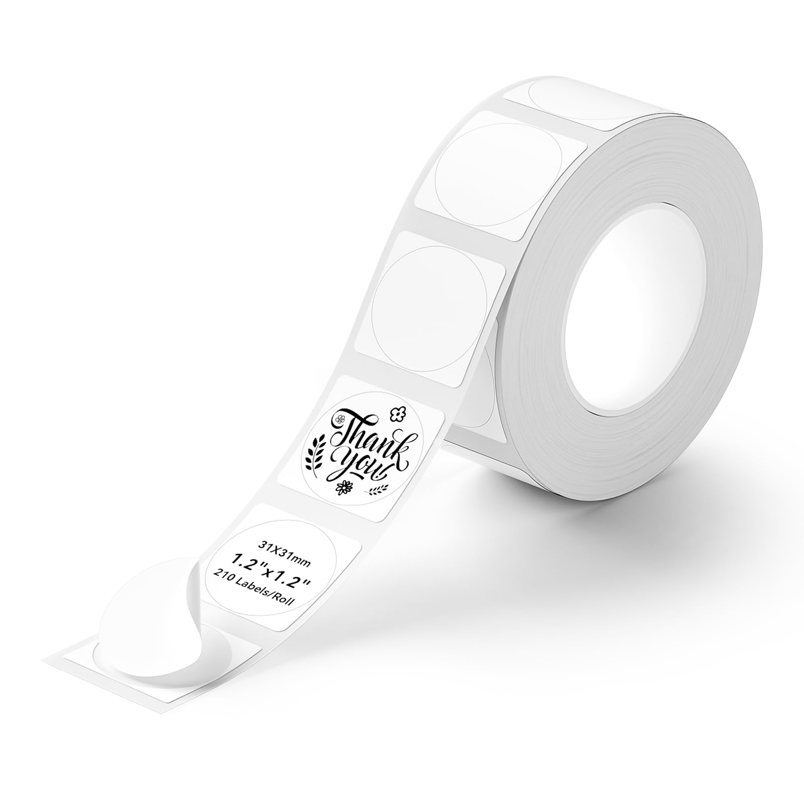 NIIMBOT Label Tape for B1/B21/B3S, 1.2" X 1.2" (31x31mm) Round, Thermal Label Sticker for Logo/Candles/Gifts/Mailing/Jars/Bottles, 210 Labels/Roll, White