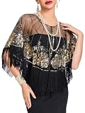 RRYIO Women's 1920s Shawl Wraps,Sequin Beaded Flapper Evening Shawls for women formal/Party/Wedding/Formal/Harlem night (Black Gold)