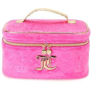 Juicy Couture Women’s Cosmetics Bag – Travel Makeup and Toiletries Train Case Organizer, Size One Size, Pink Terry