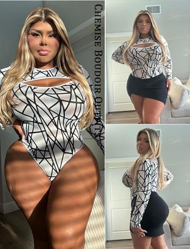 Image of GirlFriend Mesh Bodysuit for Women Long Sleeve Body Suit Sexy Tops Cut Out Leotard See Through Shirts Sheer Rave Outfits