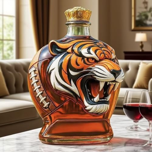 LKLNKVL Decantador, Botella de Whisky y Vino 300 ml con Forma Tigre 3D, Exquisita dispensadora Licor Tallada a Mano temática fútbol, for el hogar, Bar la Oficina