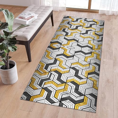 Alfombra pasillo gris y dorada antideslizante lavable de 90x280 cm 3