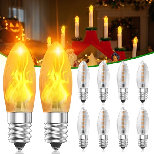 BrightArk 10 piezas E10 15-55V Led 0.2W Bombillas con efecto de llama, Blanco cálido 1800K, Luz parpadeante para Halloween, Hogueras, Luces de cadena, Arcos lumin
