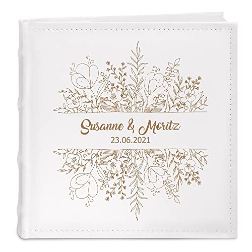 Maverton Einsteckalbum mit Gravur - Fotoalbum für 200 Fotos 10x15-100 Seiten - Größe: 21x22cm - Weiß - personalisierte Geschenke für Paar zur Hochzeit zum Hochzeitstag
